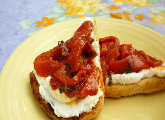 White Bean Paste Toasts with Roasted Red Peppers