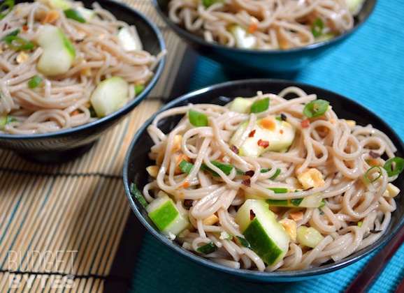 Crunchy Cucumber Pasta with and Spicy Peanut Sauce